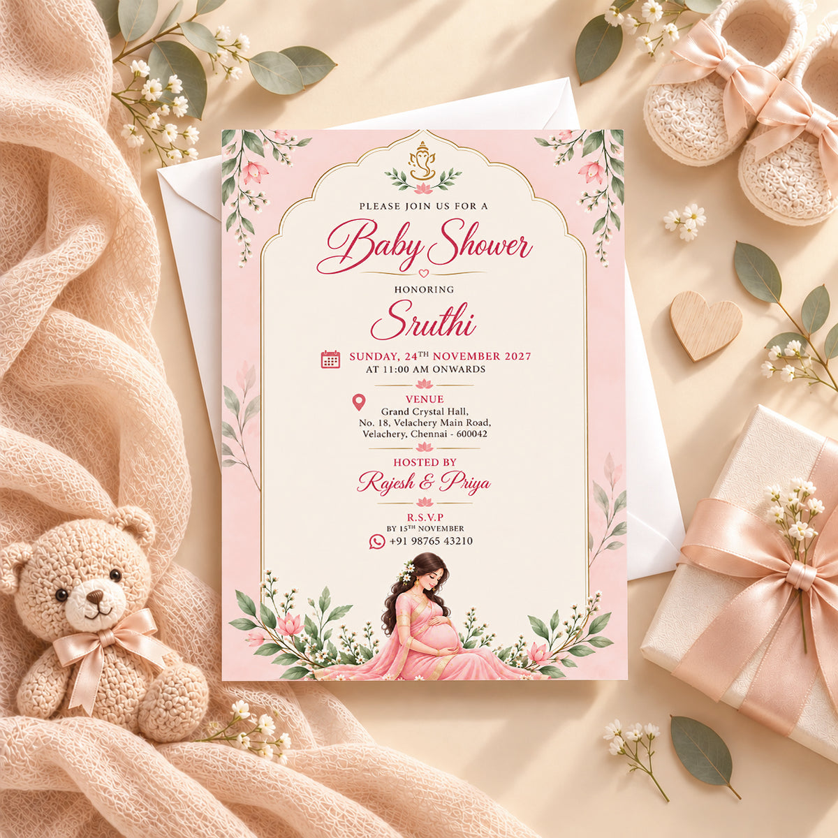 Elegant Blush Pink Baby Shower Invitation | Digital & Printed