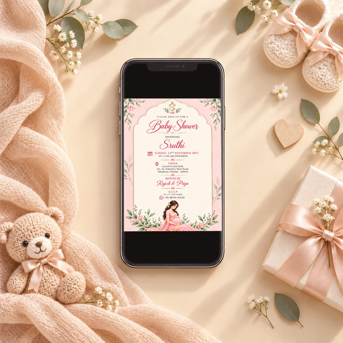 Elegant Blush Pink Baby Shower Invitation | Digital & Printed