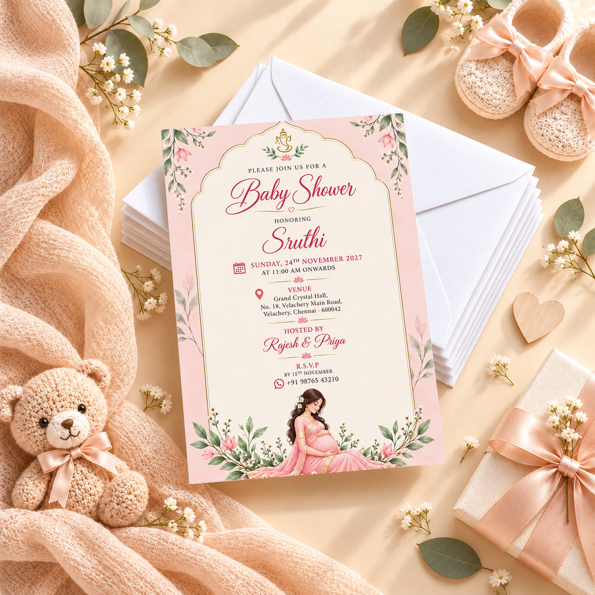 Elegant Blush Pink Baby Shower Invitation | Digital & Printed