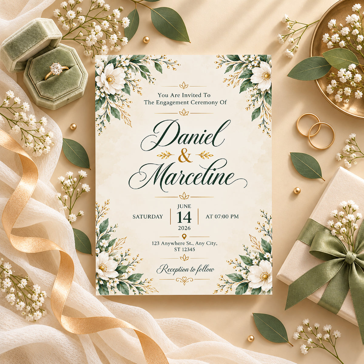 Elegant Botanical Engagement Invitation | Digital & Printed