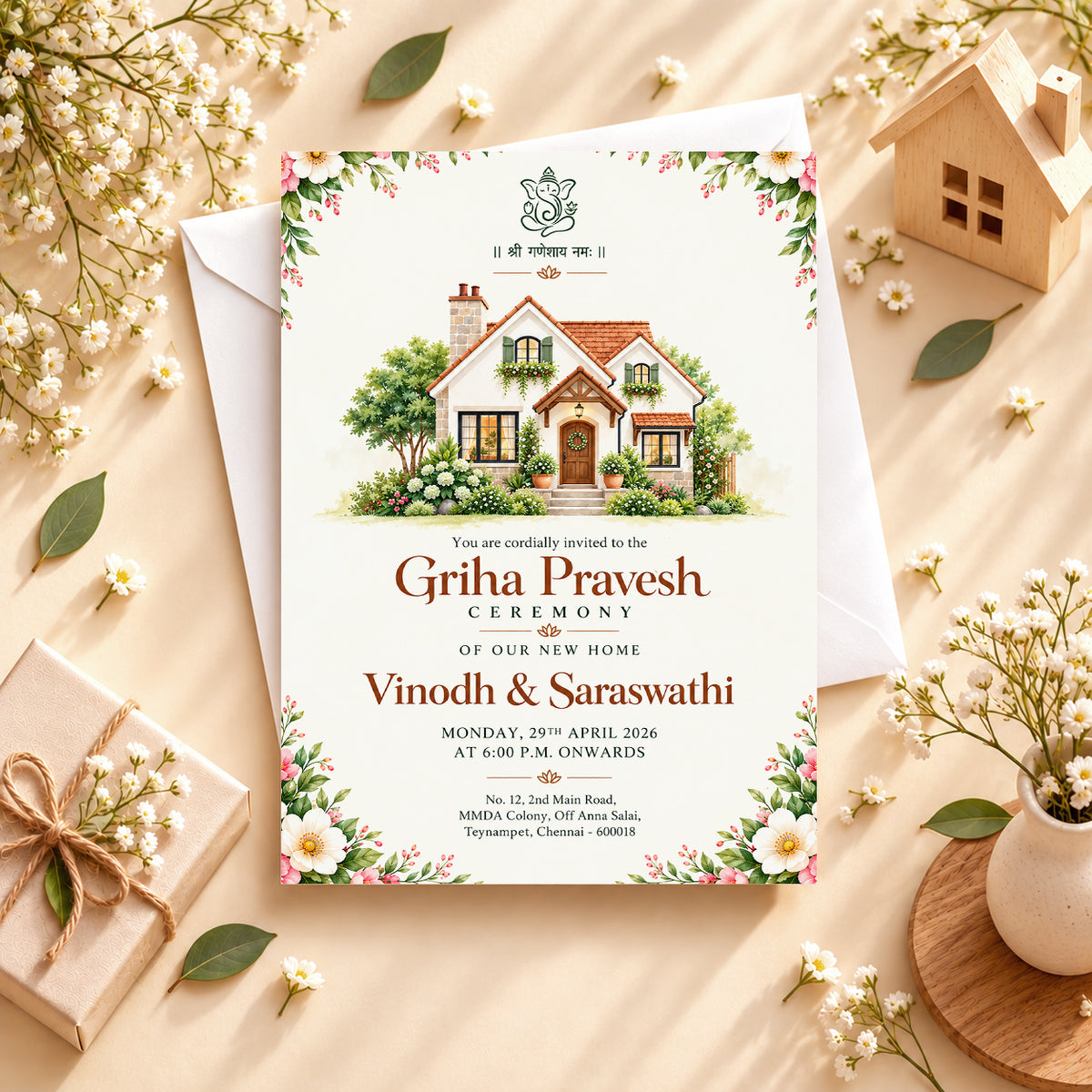 Elegant Griha Pravesh Housewarming Invitation | Indian New Home Ceremony