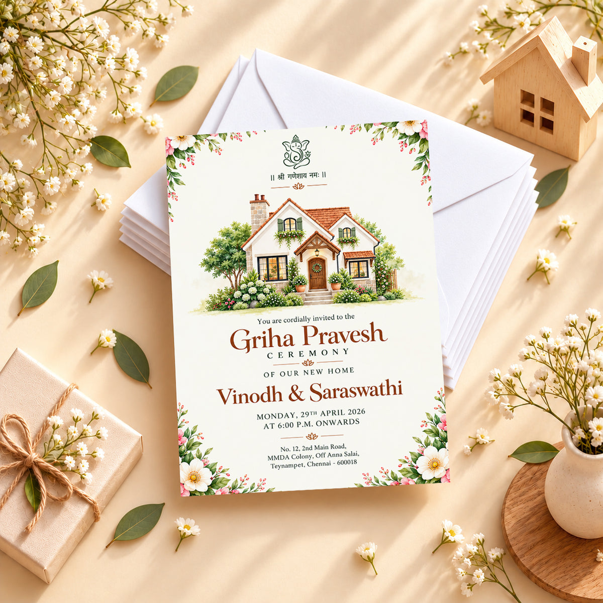 Elegant Griha Pravesh Housewarming Invitation | Indian New Home Ceremony