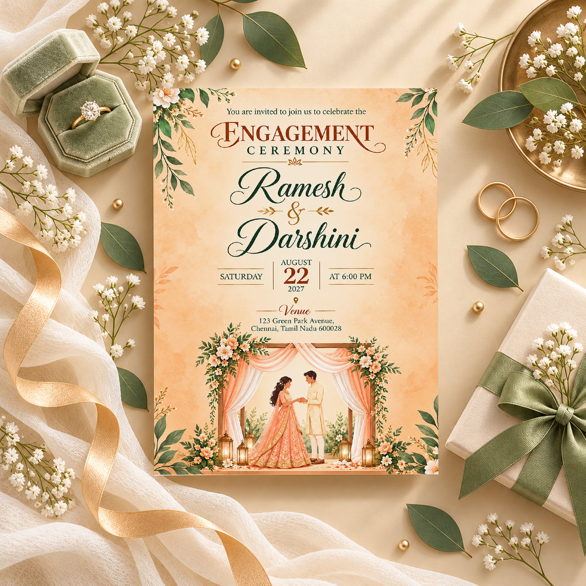 Elegant Peach Engagement Invitation | Digital & Printed