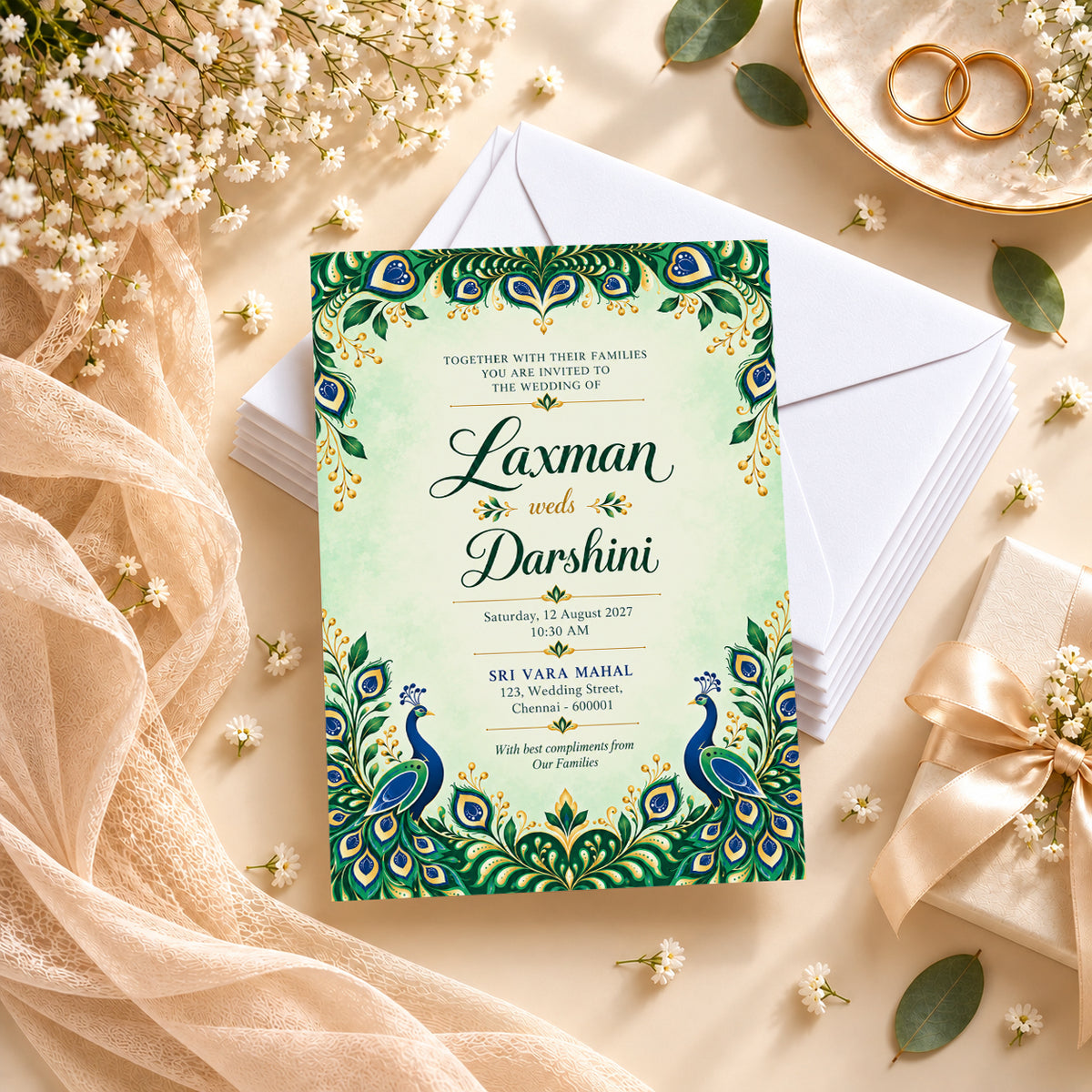 Elegant Peacock Wedding Invitation Card