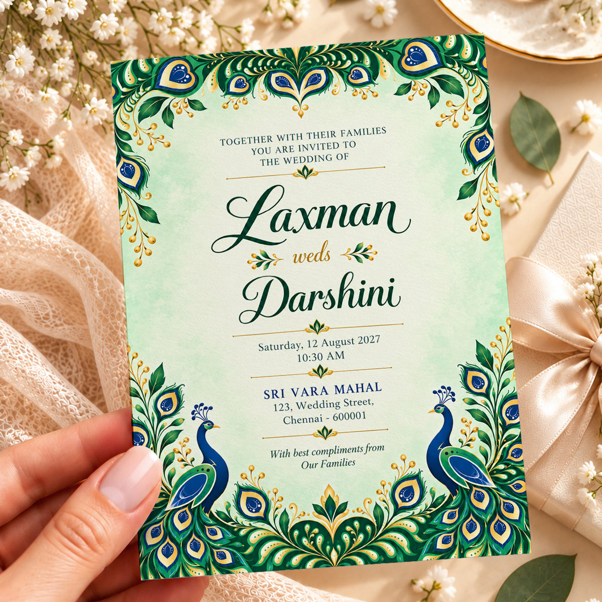 Elegant Peacock Wedding Invitation Card