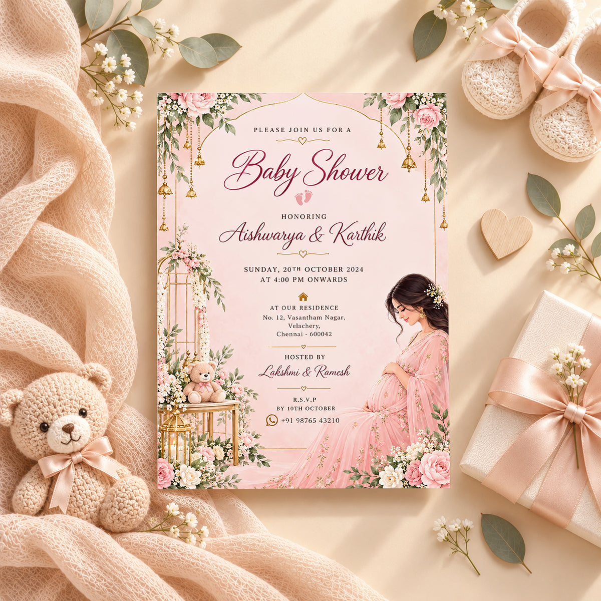 Elegant Pink Baby Shower Invitation | Digital & Printed