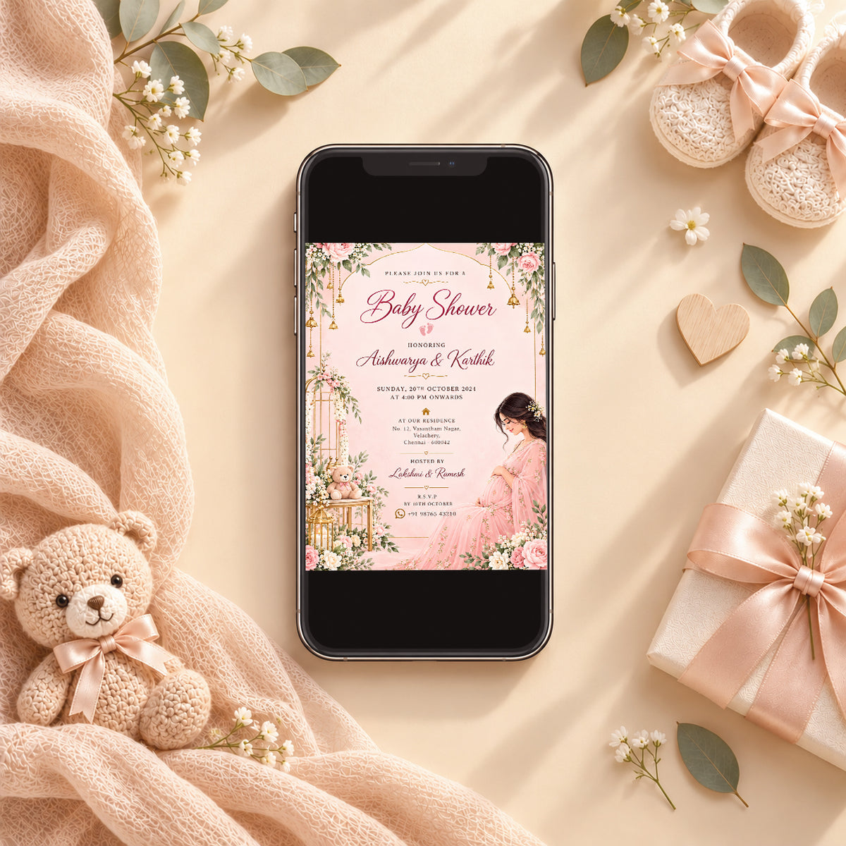 Elegant Pink Baby Shower Invitation | Digital & Printed