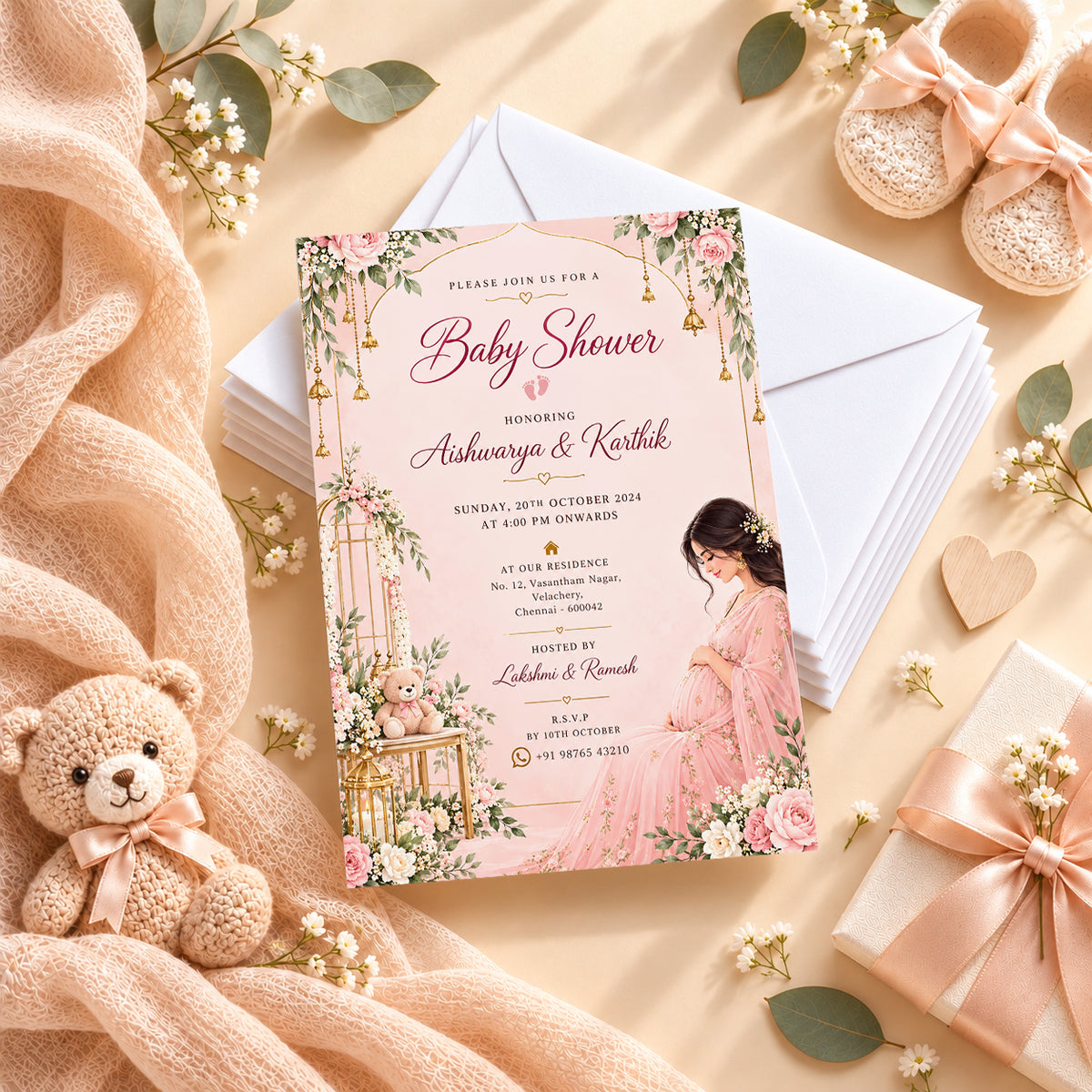 Elegant Pink Baby Shower Invitation | Digital & Printed