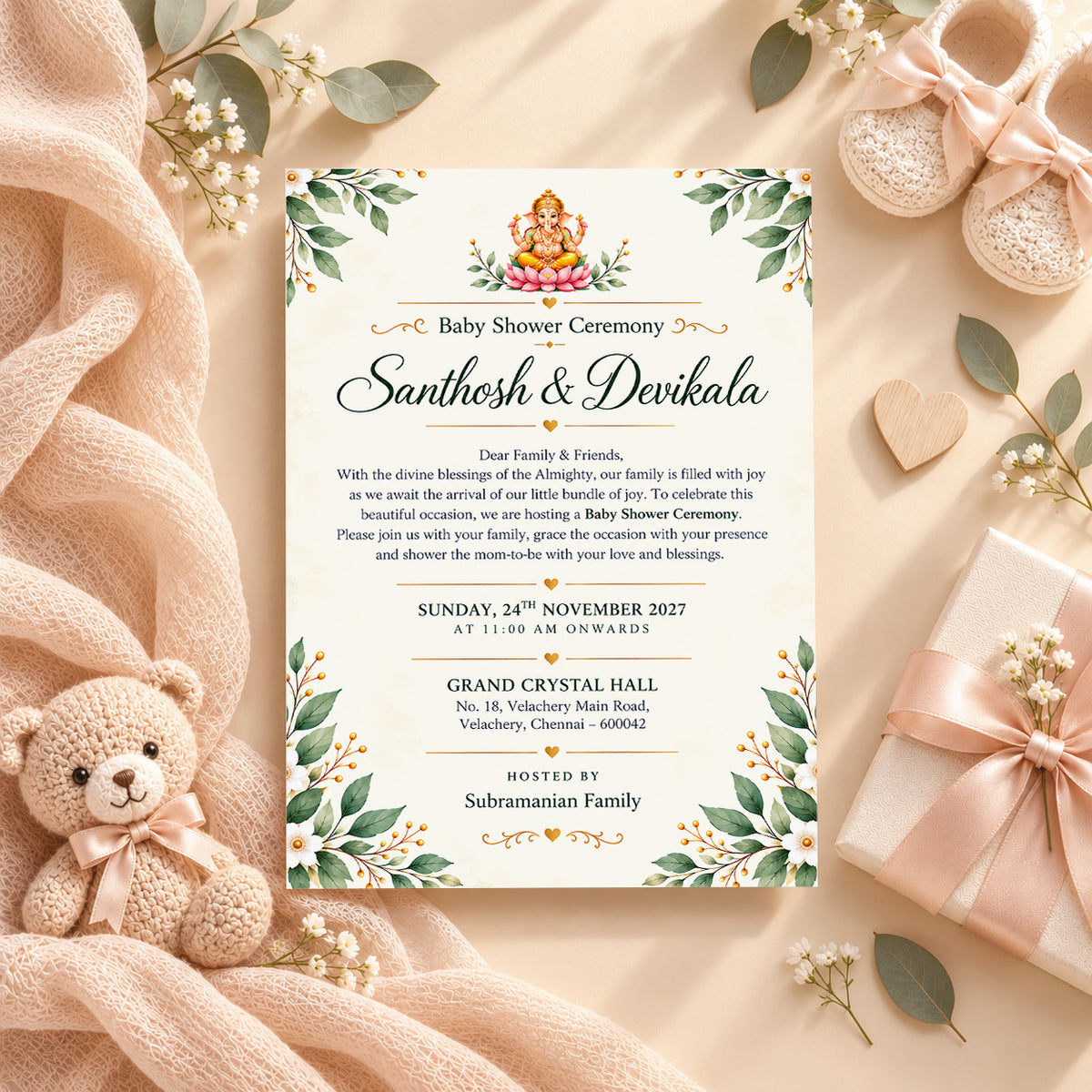 Elegant Sage Green & Gold Baby Shower Invitation | Digital & Printed