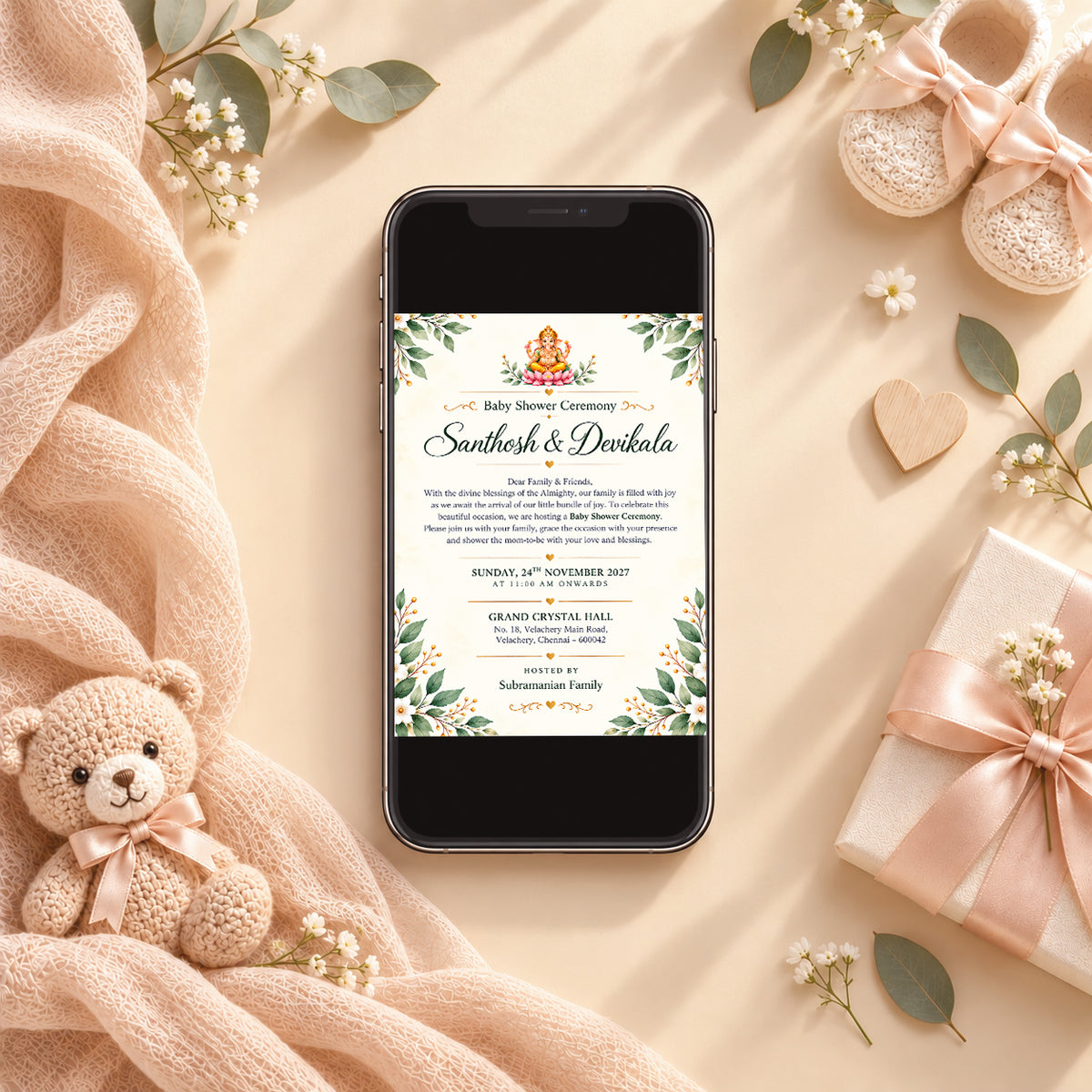 Elegant Sage Green & Gold Baby Shower Invitation | Digital & Printed