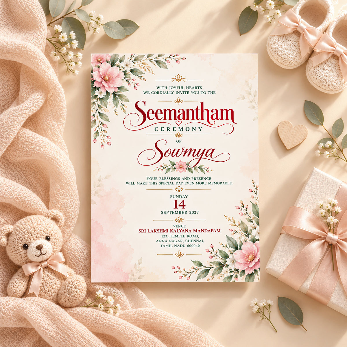 Elegant Seemantham Ceremony Invitation | Traditional Indian Baby Shower