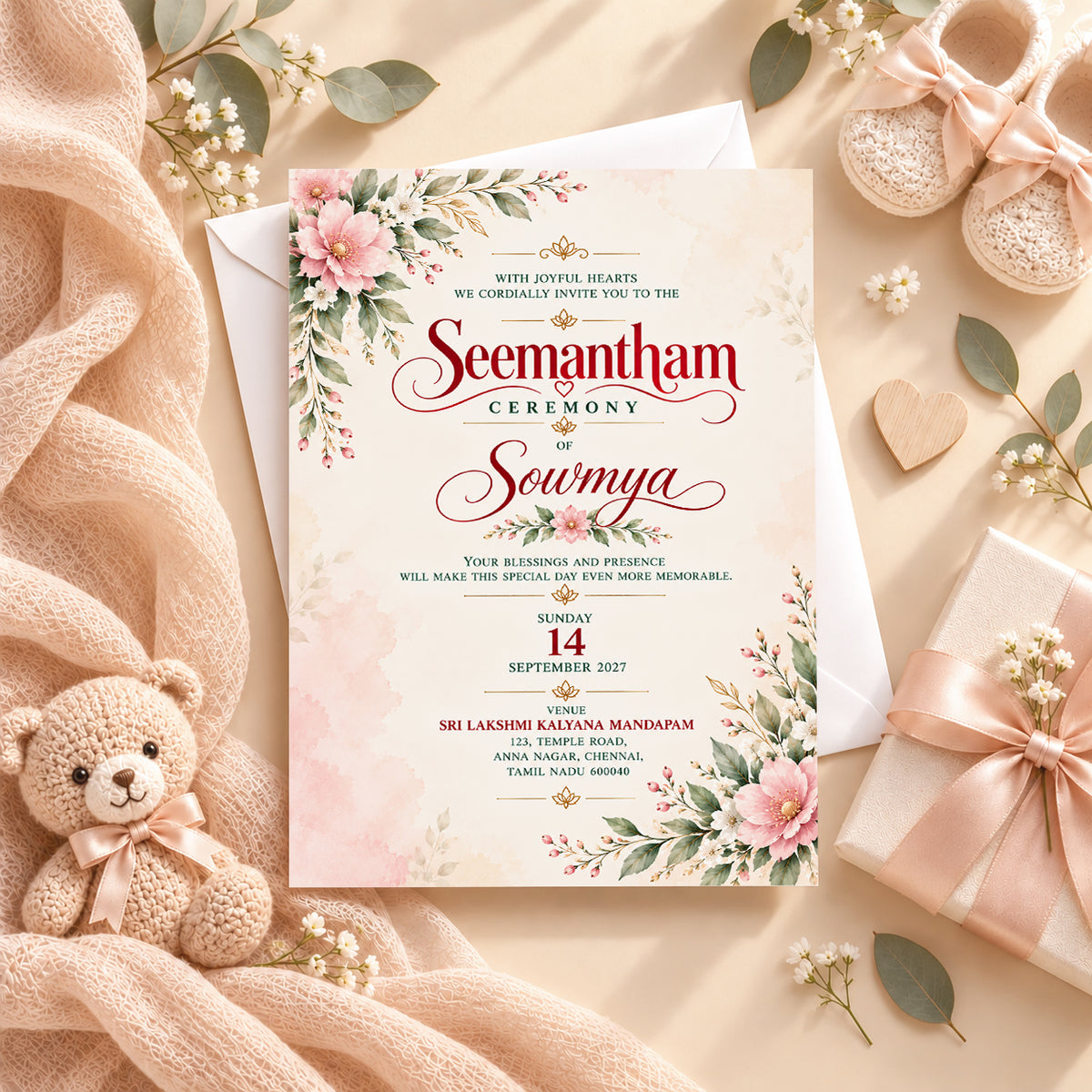 Elegant Seemantham Ceremony Invitation | Traditional Indian Baby Shower