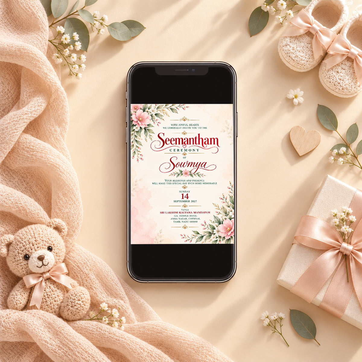 Elegant Seemantham Ceremony Invitation | Traditional Indian Baby Shower
