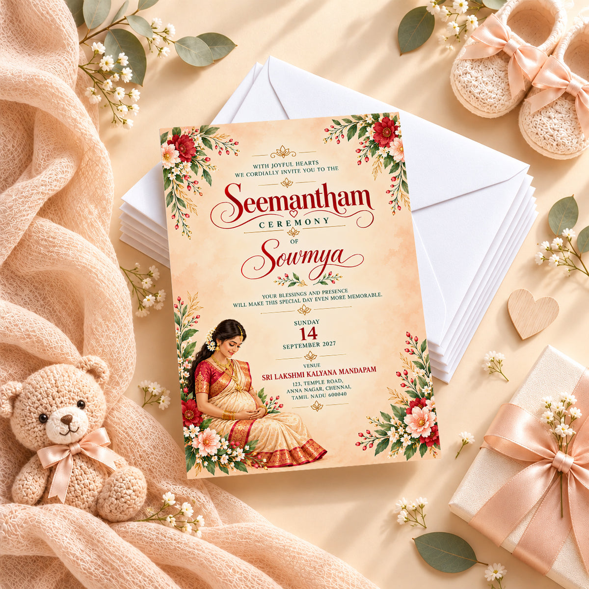 Elegant Seemantham Ceremony Invitation | Traditional Indian Baby Shower