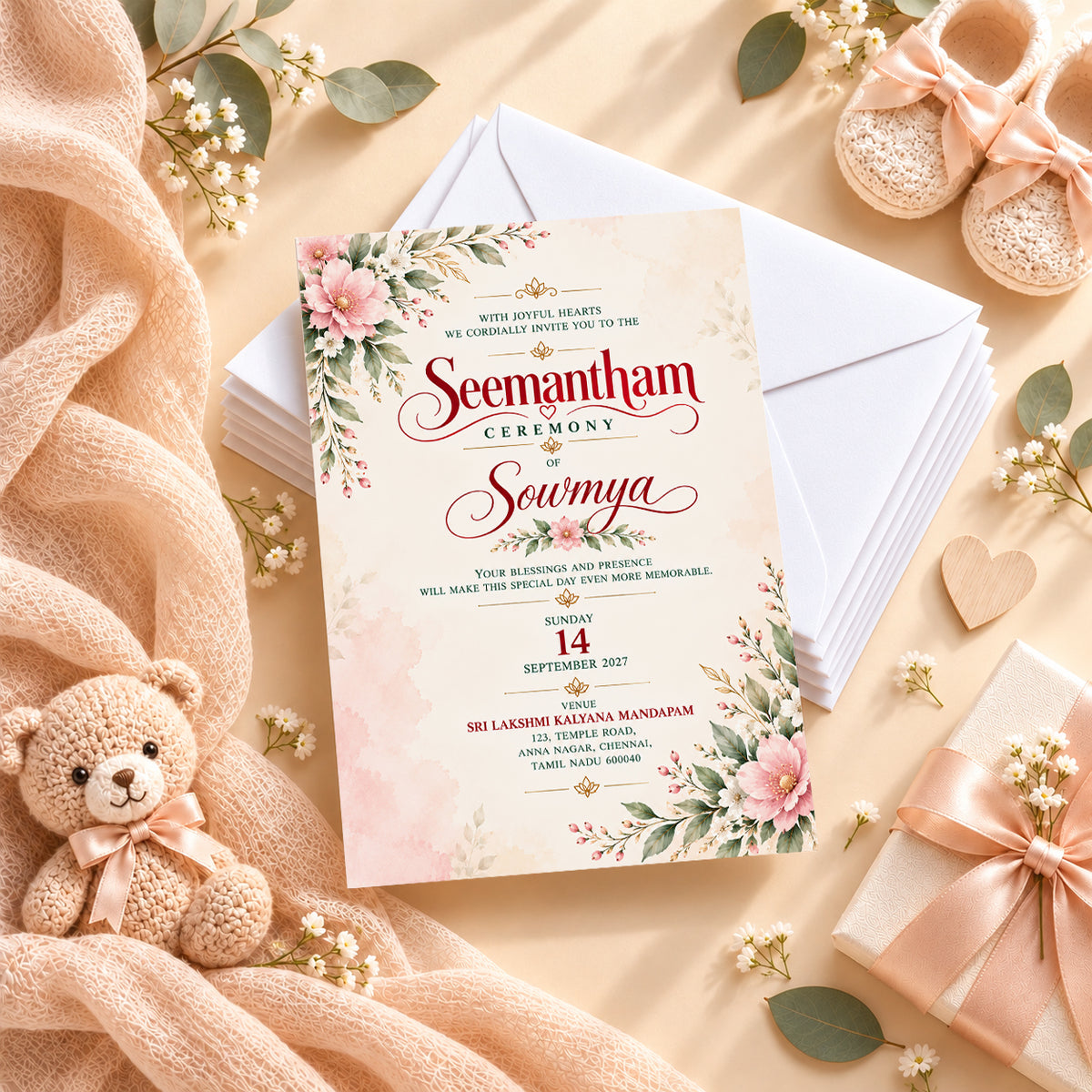 Elegant Seemantham Ceremony Invitation | Traditional Indian Baby Shower