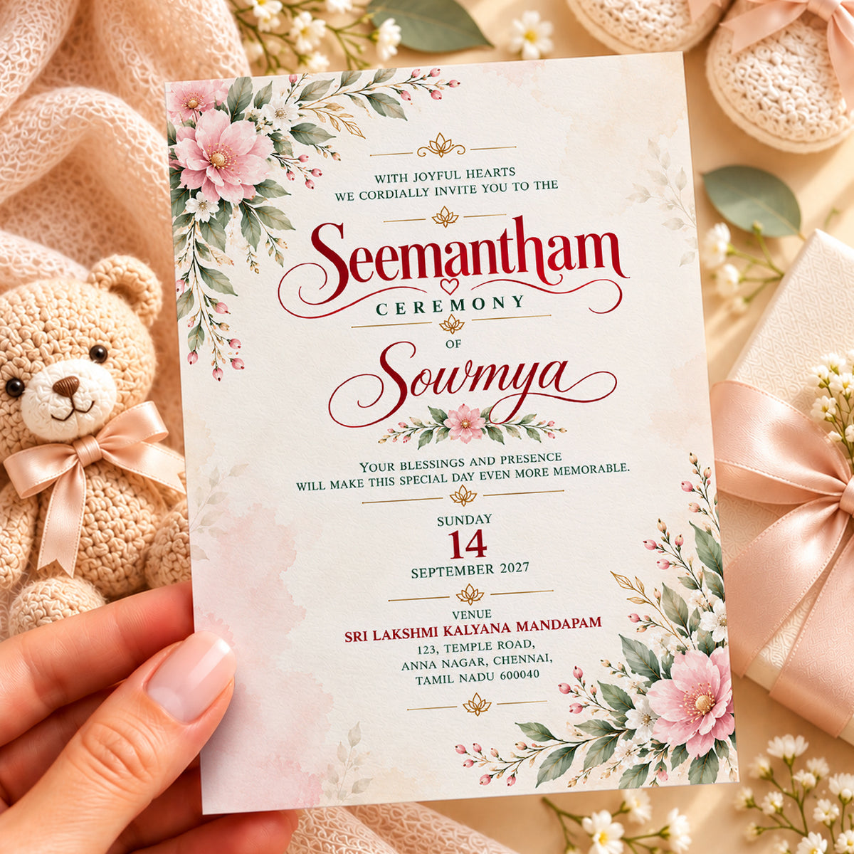Elegant Seemantham Ceremony Invitation | Traditional Indian Baby Shower