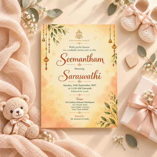 Elegant Seemantham Invitation | Traditional Indian Baby Shower