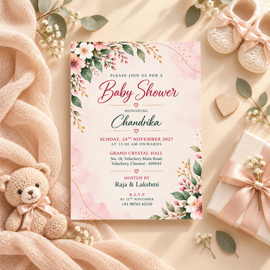 Elegant Watercolor Baby Shower Invitation | Digital & Printed