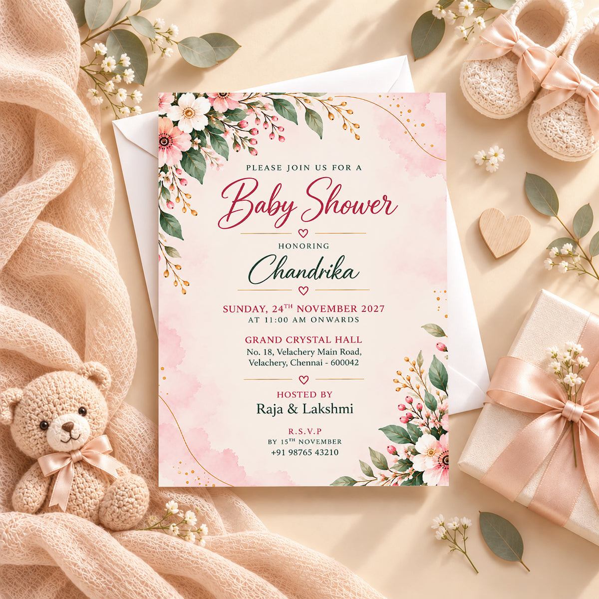 Elegant Watercolor Baby Shower Invitation | Digital & Printed