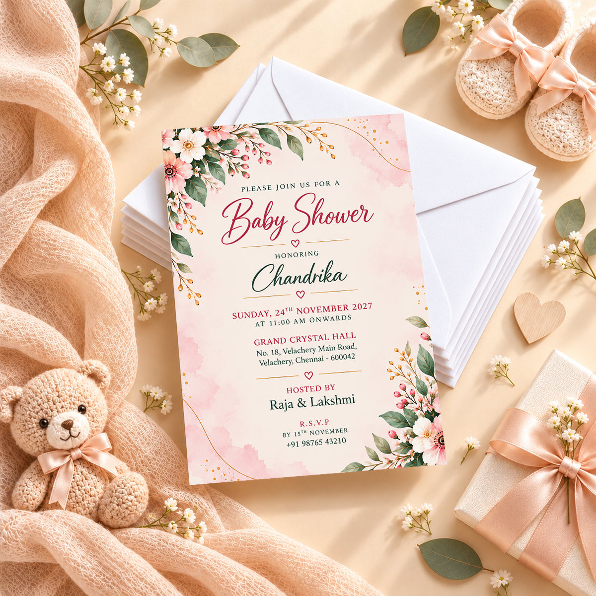 Elegant Watercolor Baby Shower Invitation | Digital & Printed
