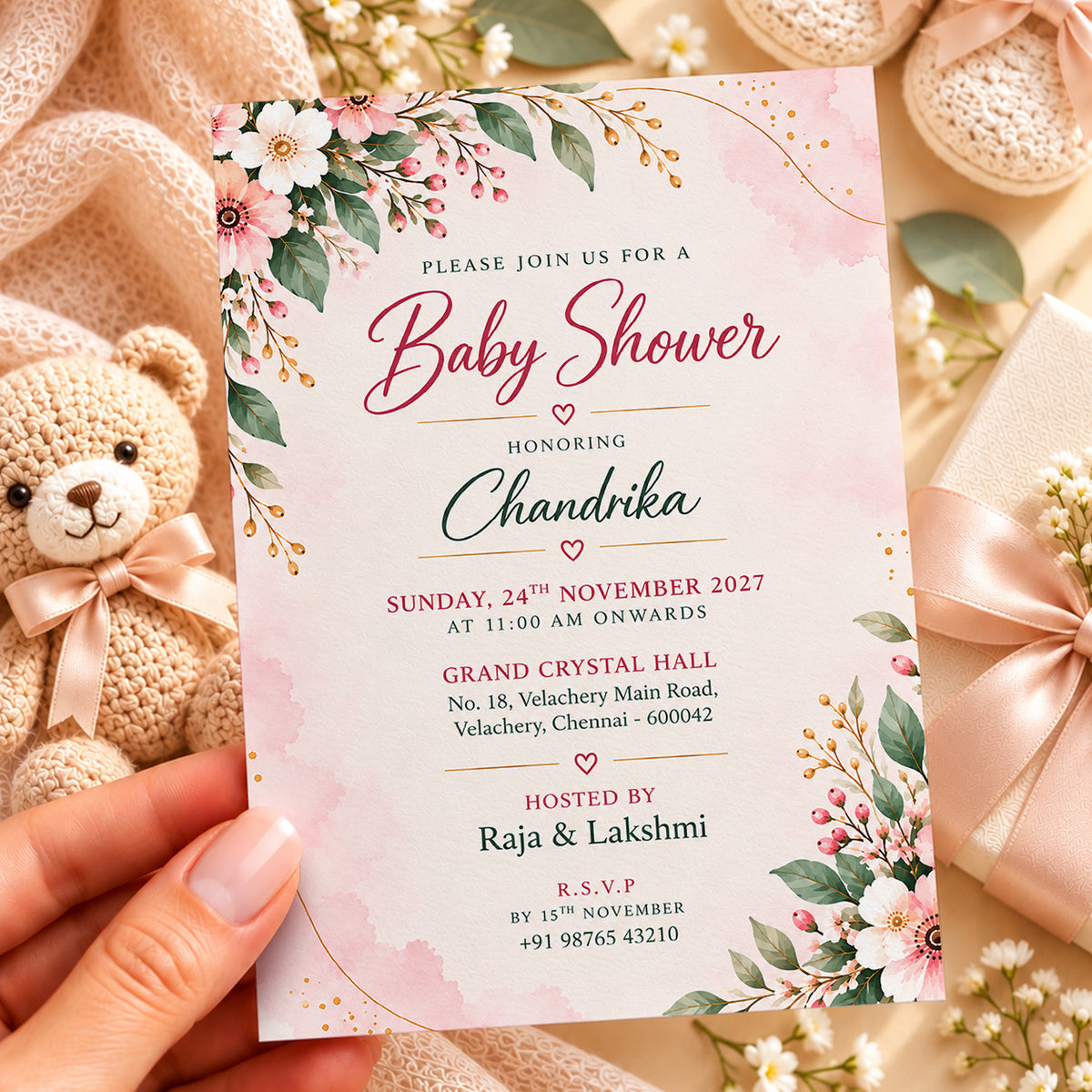 Elegant Watercolor Baby Shower Invitation | Digital & Printed