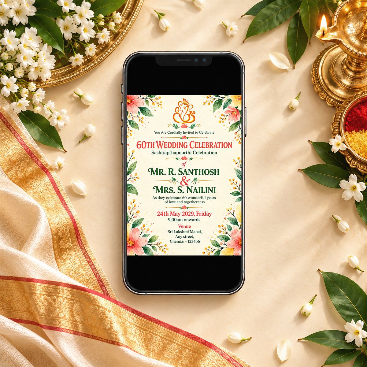 Elegant Watercolor Floral 60th Wedding Anniversary Invitation | Digital & Printed