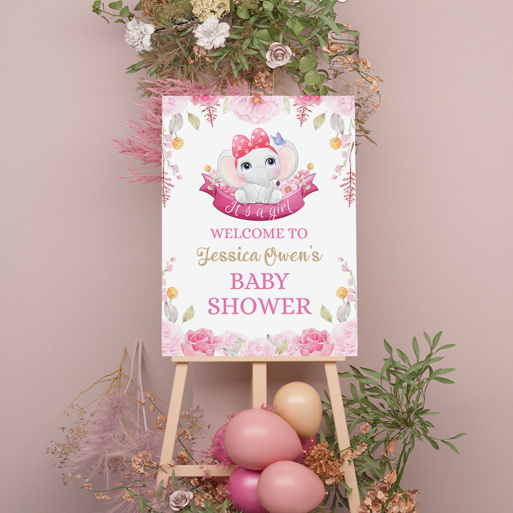 Elephant Baby Shower Welcome Sign, Printable Sign Board, Digital Download, Edit yourself, Corjl 0167