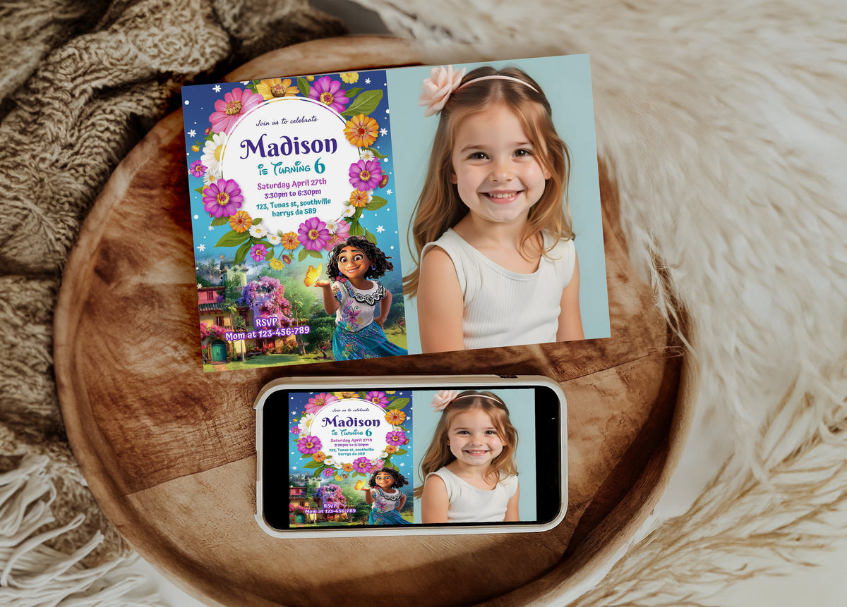 Encanto Mirabel Photo Birthday Invitation Template, Printable Photo Invitation, Girl Birthday, Evite, Digital Invite, 0013