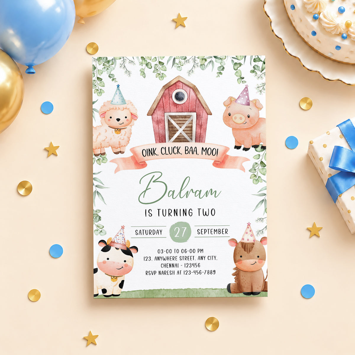 Farm Green Birthday Invitation | Digital & Printed