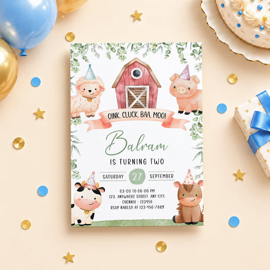 Farm Green Birthday Invitation | Digital & Printed