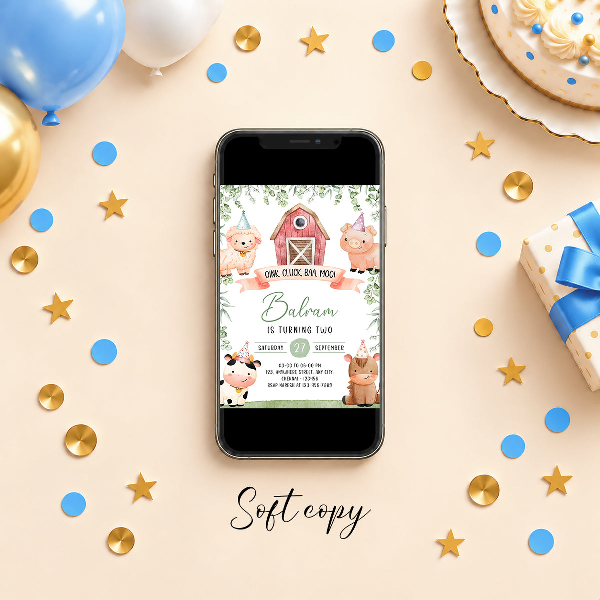 Farm Green Birthday Invitation | Digital & Printed