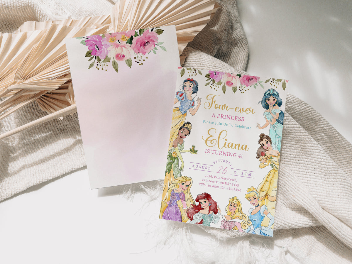 Four Ever A Princess Birthday Invitation Template, Printable Invitation, Girl Birthday, Evite, Digital Invite, - 0719