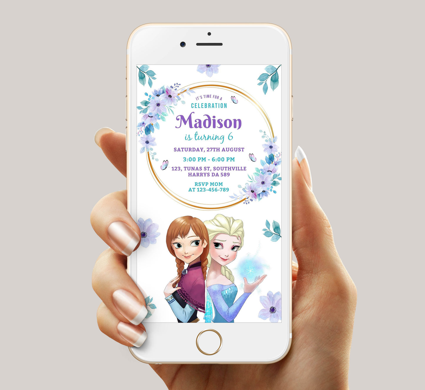 Frozen Birthday Invitation Template, Girl Birthday, Evite, Digital Invite, 0083