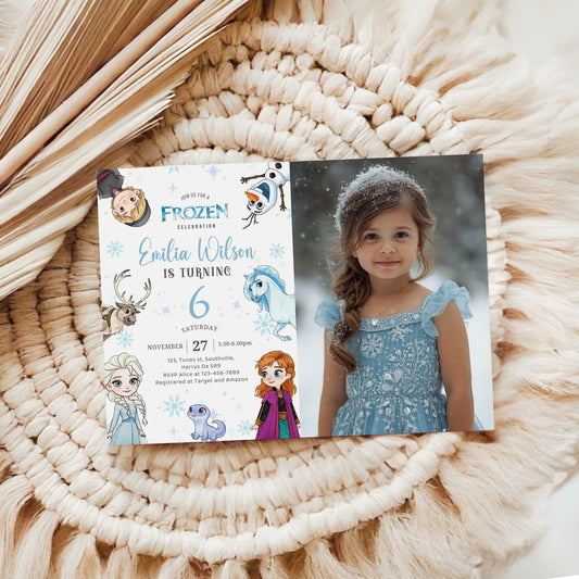 Frozen Photo Birthday Invitation Template, Printable Photo Invitation, Girl Birthday, Evite, Digital Invite 0663