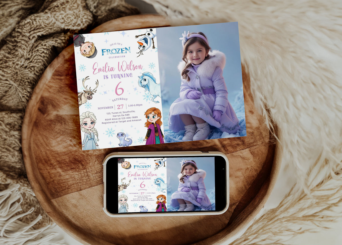 Frozen Photo Birthday Invitation Template, Printable Photo Invitation, Girl Birthday, Evite, Digital Invite 0660