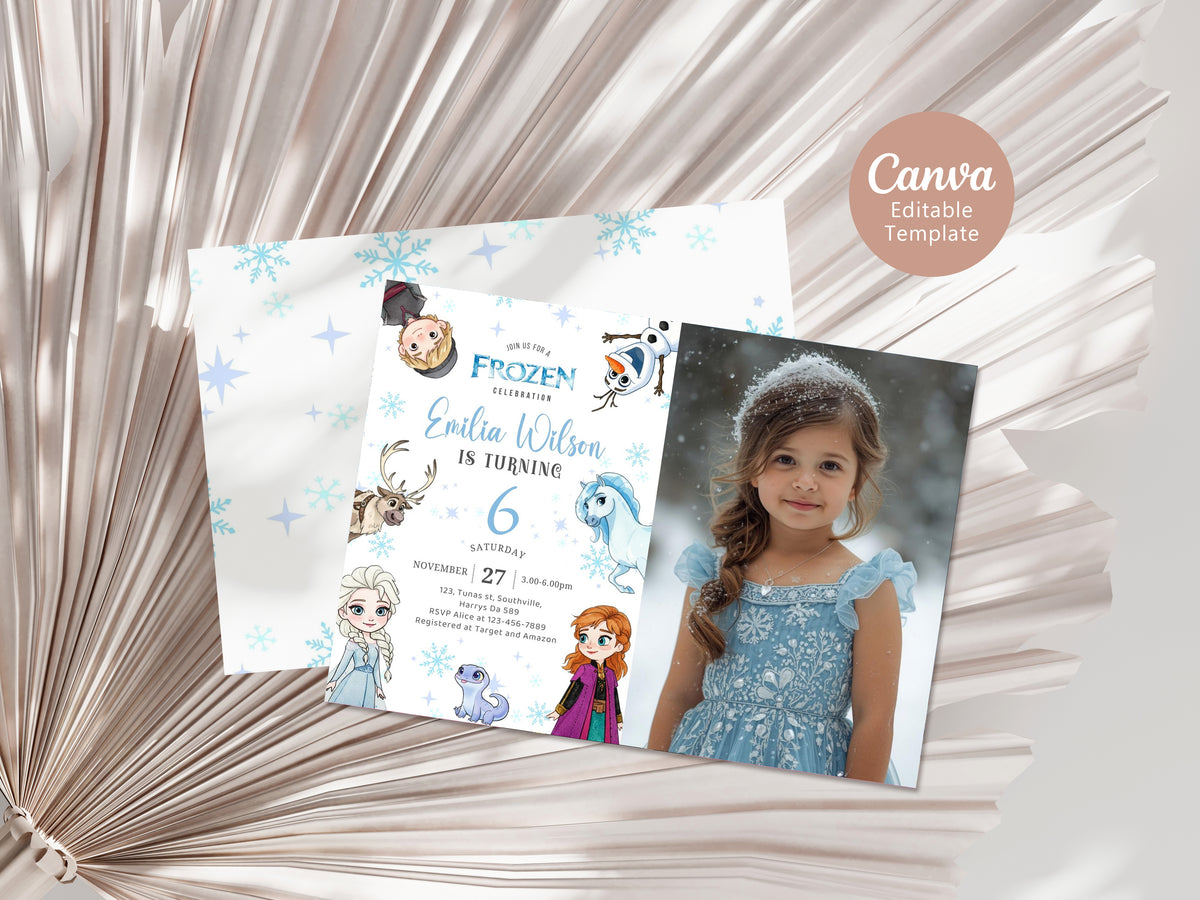 Frozen Photo Birthday Invitation Template, Printable Photo Invitation, Girl Birthday, Evite, Digital Invite 0663