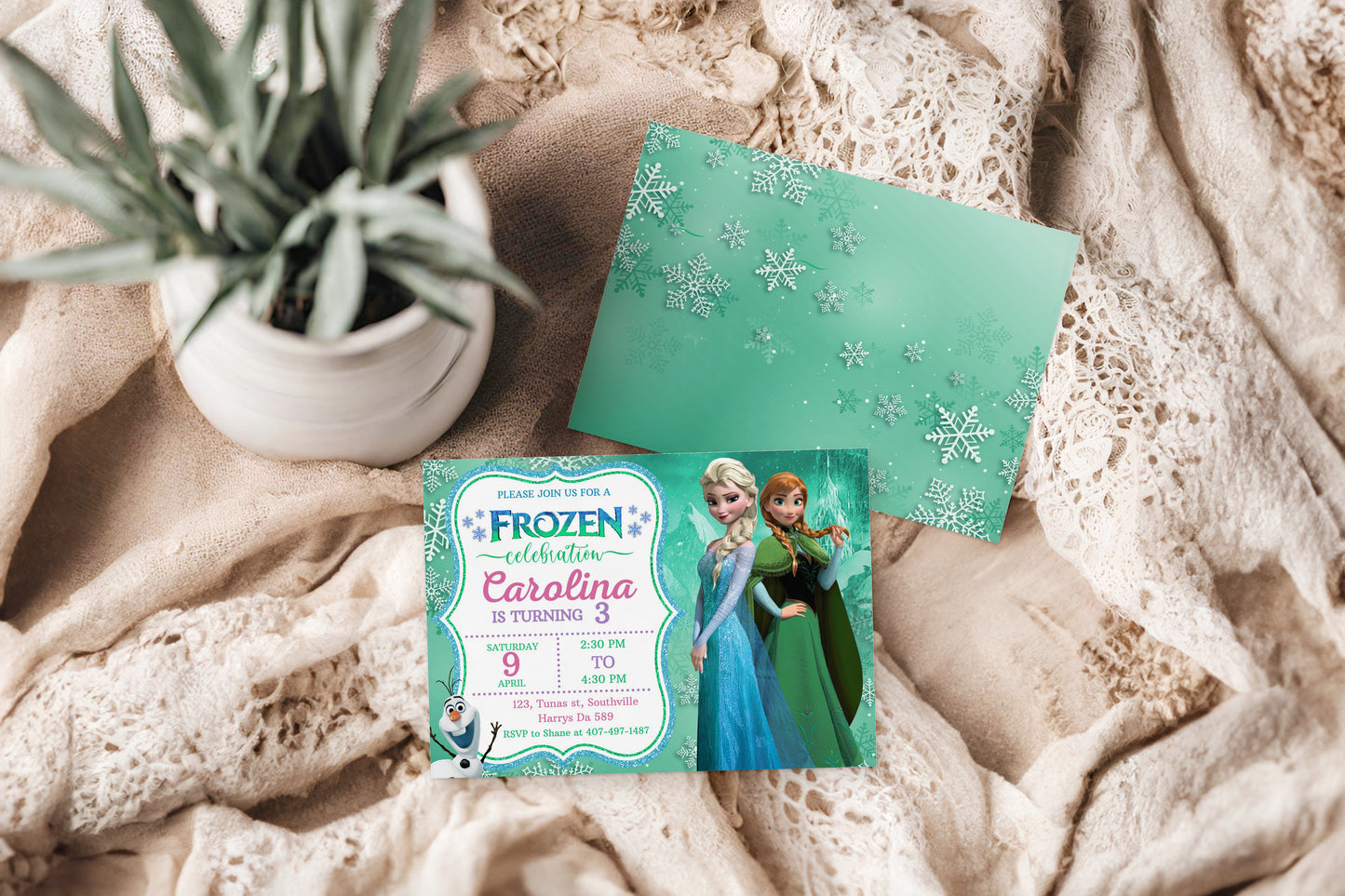 Frozen Green Birthday Invitation Template, Printable Invitation, Girl Birthday, Evite, Digital Invite, 0662