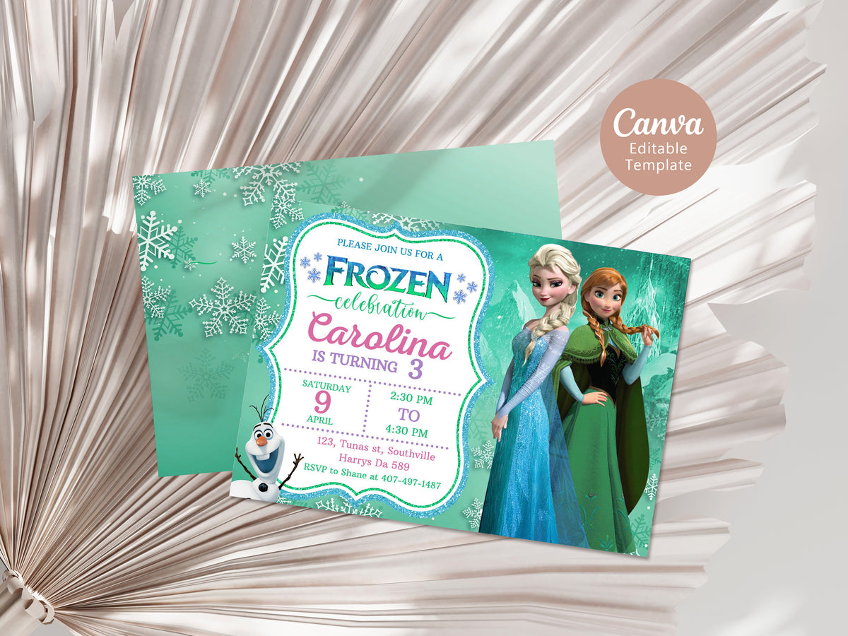 Frozen Green Birthday Invitation Template, Printable Invitation, Girl Birthday, Evite, Digital Invite, 0662