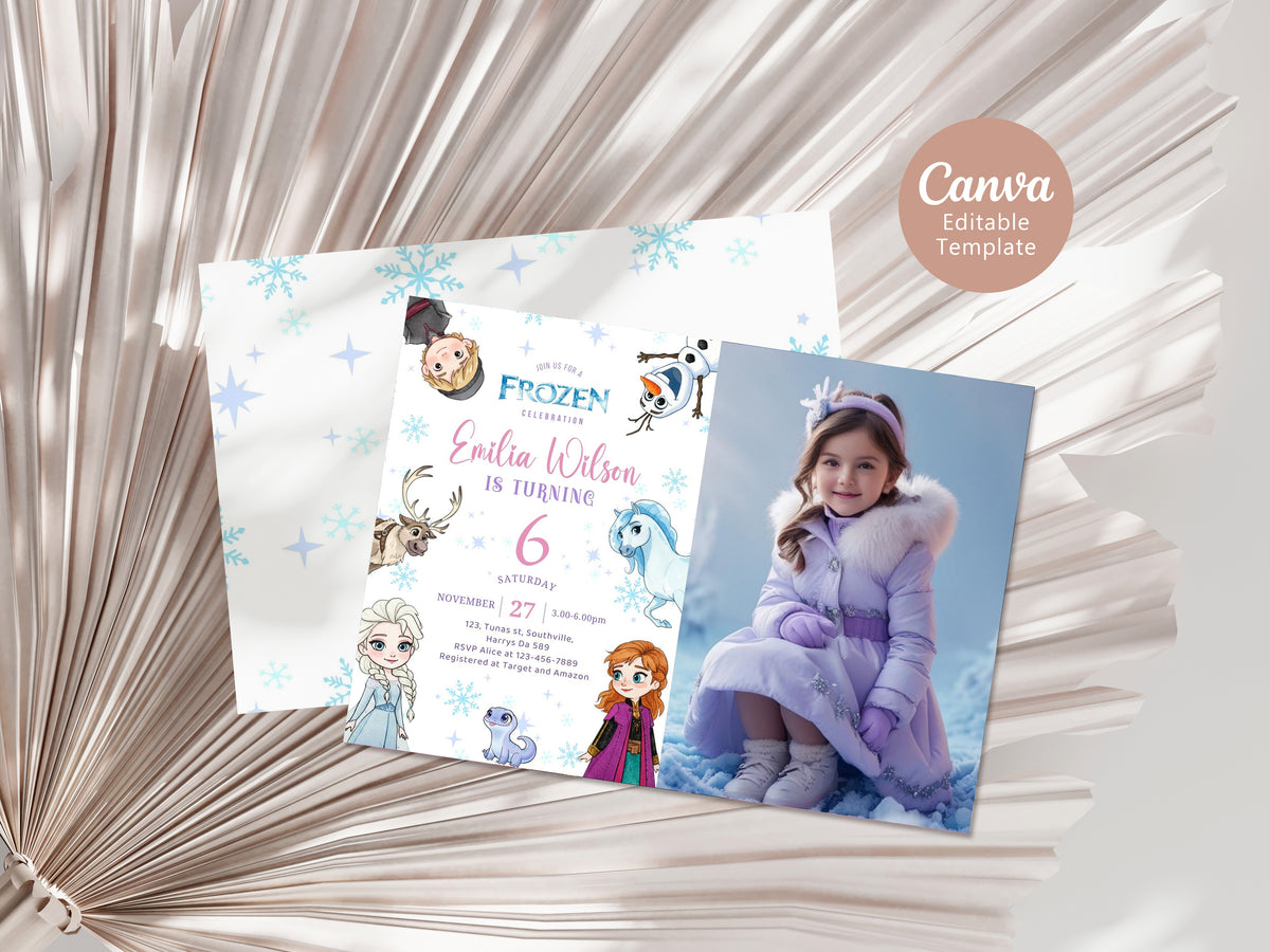 Frozen Photo Birthday Invitation Template, Printable Photo Invitation, Girl Birthday, Evite, Digital Invite 0660