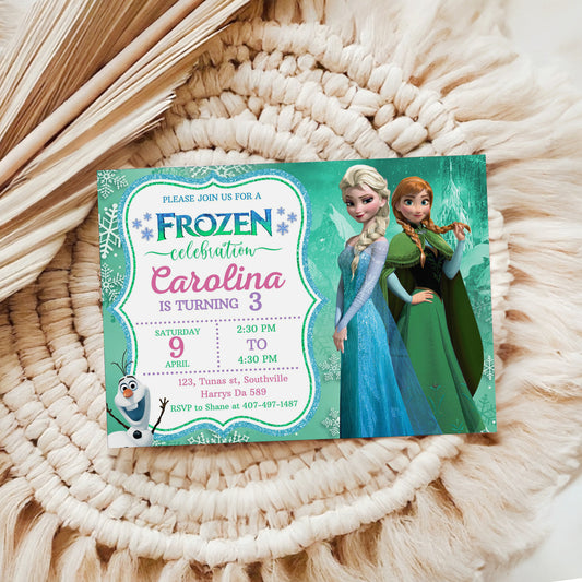 Frozen Green Birthday Invitation Template, Printable Invitation, Girl Birthday, Evite, Digital Invite, 0662
