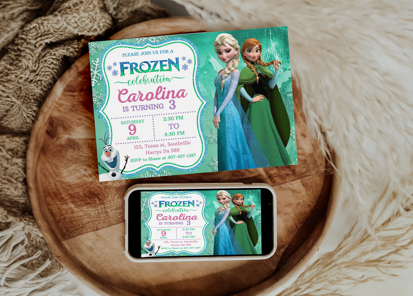 Frozen Green Birthday Invitation Template, Printable Invitation, Girl Birthday, Evite, Digital Invite, 0662