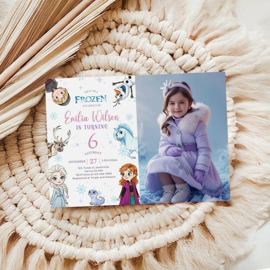 Frozen Photo Birthday Invitation Template, Printable Photo Invitation, Girl Birthday, Evite, Digital Invite 0660