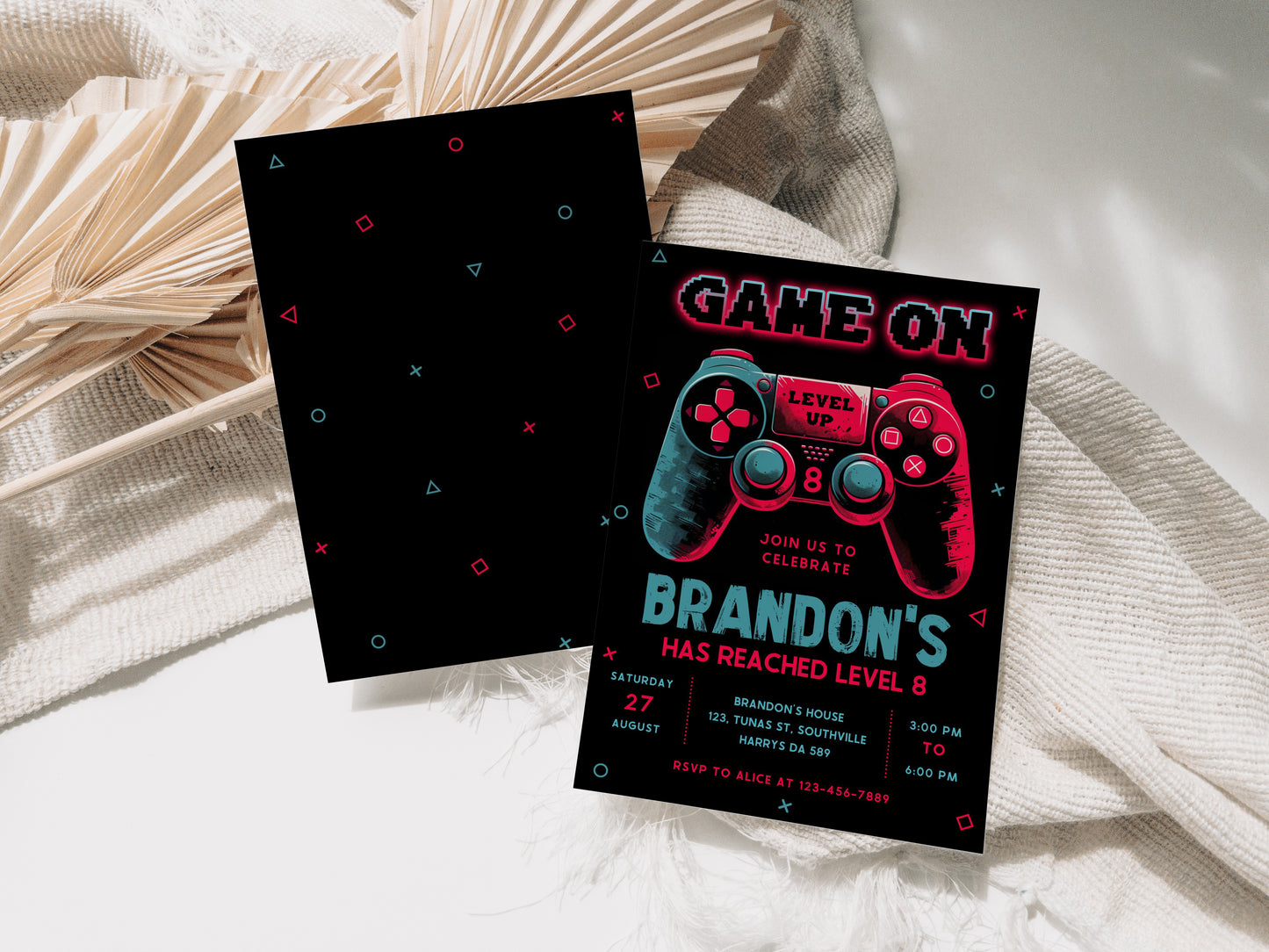 Editable Video Game Birthday Invitation, Video Game Invitation, Neon Game On Level Up Gaming Birthday Party Invites Instant Download 0384