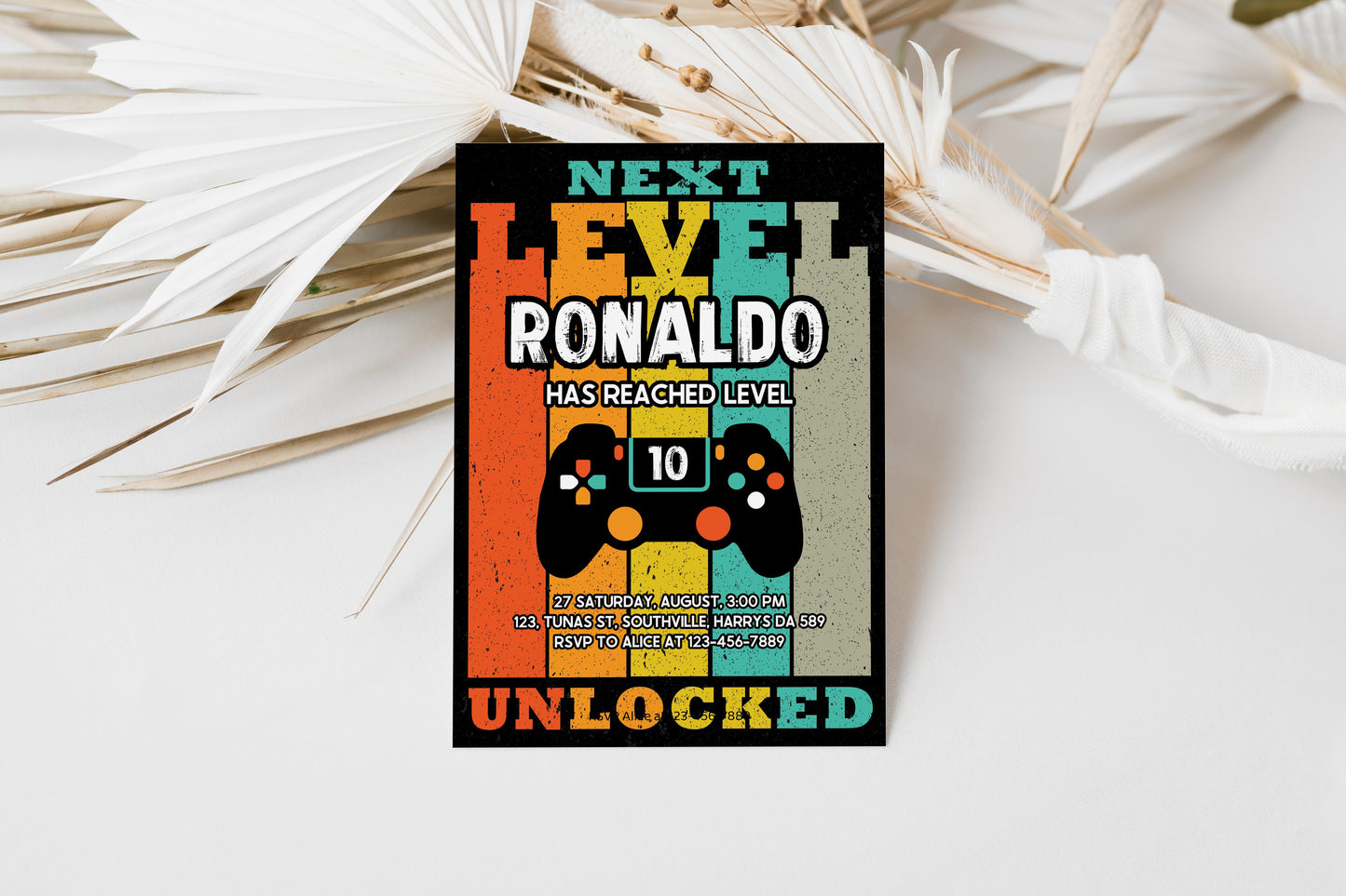 Editable Video Game Birthday Invitation, Video Game Invitation, Neon Game On Level Up Gaming Birthday Party Invites Instant Download 0385