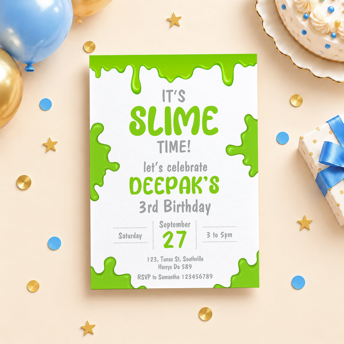 Green Slime Birthday Invitation | Digital & Printed