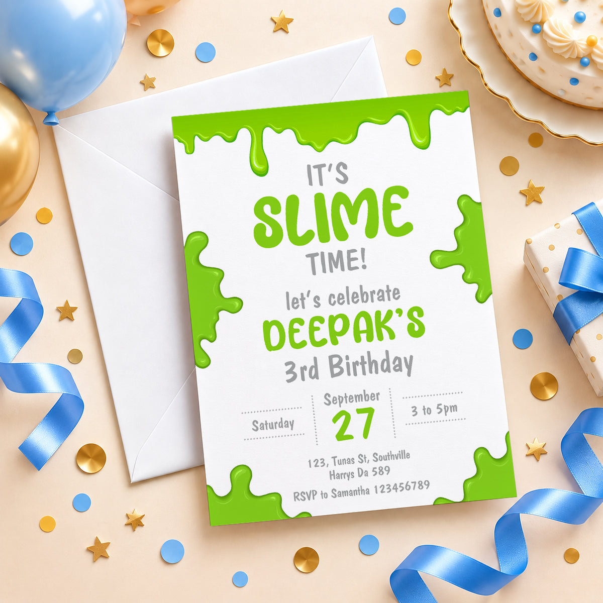 Green Slime Birthday Invitation | Digital & Printed