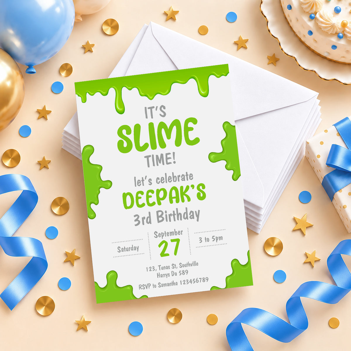 Green Slime Birthday Invitation | Digital & Printed