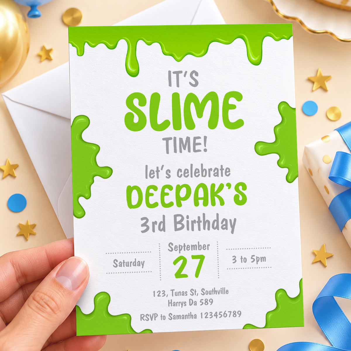 Green Slime Birthday Invitation | Digital & Printed