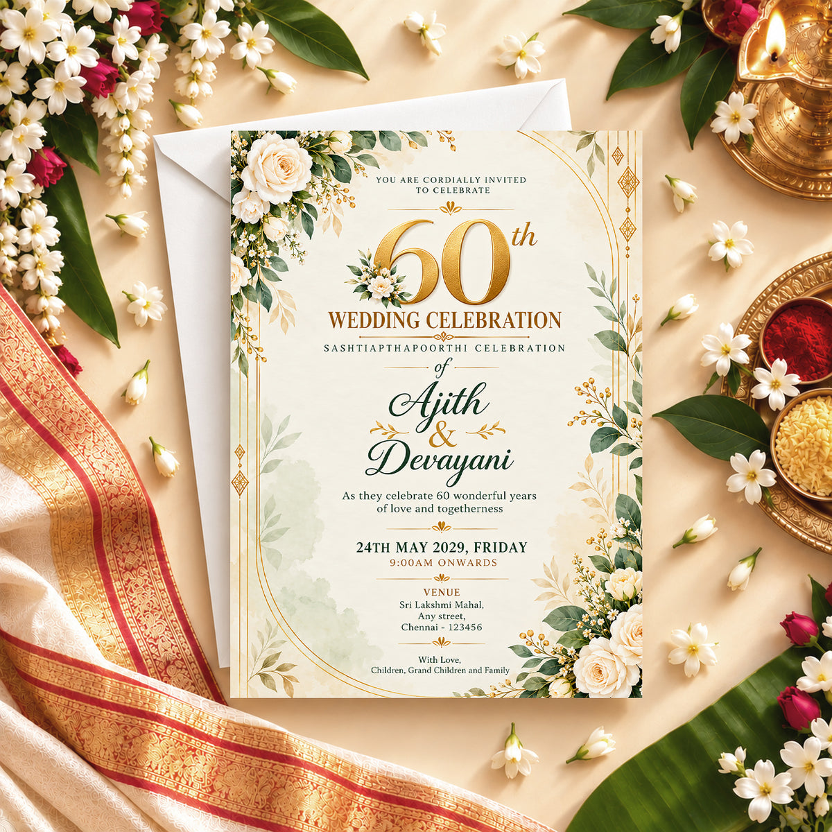 Greenery 60th Wedding Anniversary Invitation | Sashtiapthapoorthi