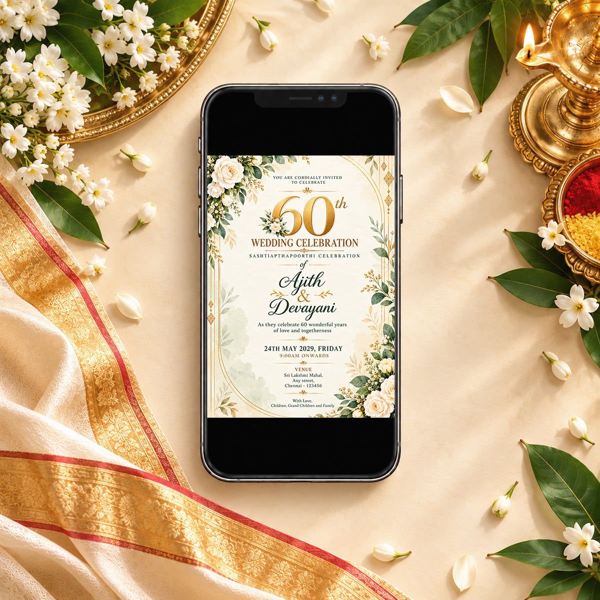Greenery 60th Wedding Anniversary Invitation | Sashtiapthapoorthi